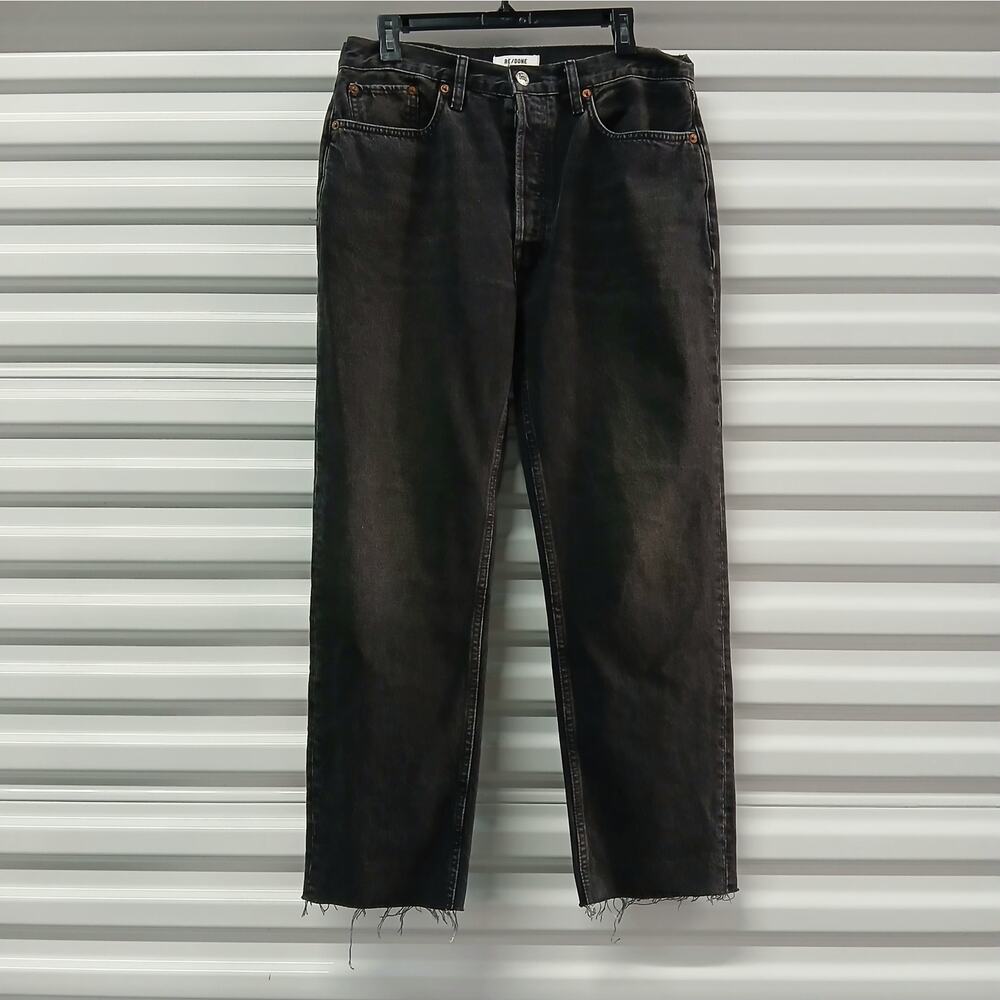 Re/Done 70's Stove Pipe Cropped Jeans Women 30 Waist Black Fade Button Fly Denim